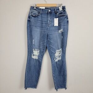 Judy Blue Jeans Skinny Fit Distressed Raw Edge‎ Womens 14W Blue Denim High Waist